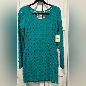 Free People NWT Emerald Crochet Long Sleeve Mini Dress